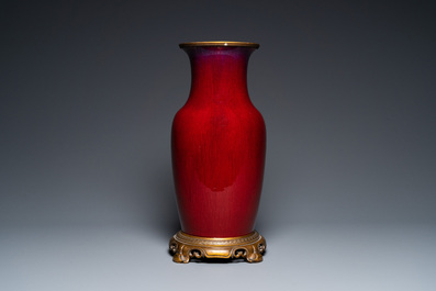 A Chinese flamb&eacute;-glazed vase with gilt bronze mounts, 19th C.