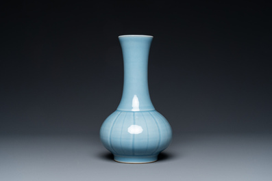 A Chinese monochrome lavender blue-glazed bottle vase, Yongzheng mark, Republic