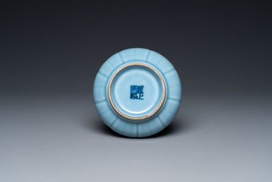 A Chinese monochrome lavender-blue-glazed bottle vase, Yongzheng mark, Republic