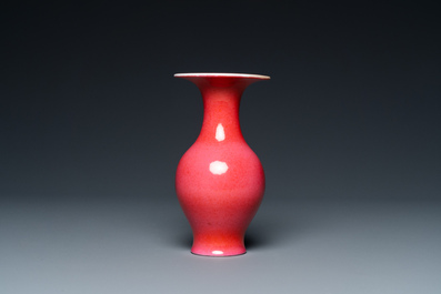 A Chinese monochrome ruby-glazed vase, 19th C.