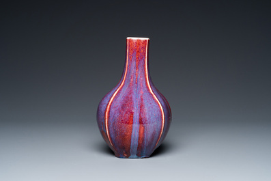 A Chinese square-facetted flamb&eacute;-glazed bottle vase, Qianlong