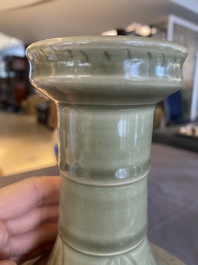 A Chinese celadon-glazed bottle vase with underglaze design, probably Qianlong