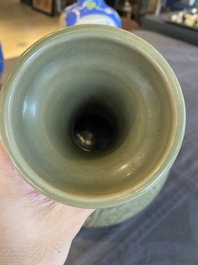 A Chinese celadon-glazed bottle vase with underglaze design, probably Qianlong