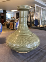 A Chinese celadon-glazed bottle vase with underglaze design, probably Qianlong
