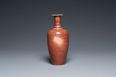 A Chinese peachbloom-glazed 'sanxian ping' vase, Kangxi mark but probably later