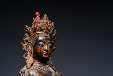 A large Chinese lacquered and gilded bronze Buddha Amitayus, 18/19th C.