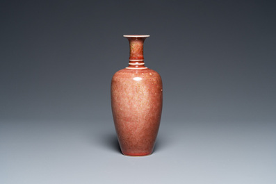 A Chinese peachbloom-glazed 'sanxian ping' vase, Kangxi mark but probably later