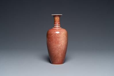 A Chinese peachbloom-glazed 'sanxian ping' vase, Kangxi mark but probably later