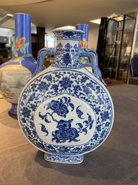 A Chinese blue and white Ming-style 'peaches' moonflask or 'bianhu', Jiaqing mark and of the period