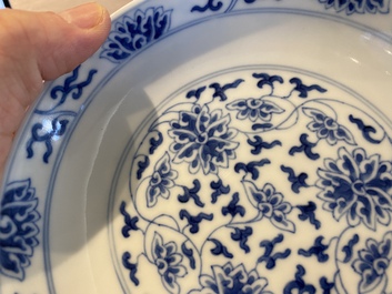 A Chinese blue and white 'lotus' dish, Tongzhi mark and probably of the period