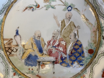 A Chinese famille rose plate after Cornelis Pronk: 'Doctor's visit', Qianlong