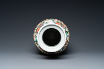 A fine Chinese famille verte rouleau vase, Kangxi