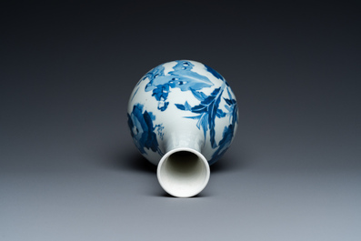 A Chinese blue and white bottle vase depicting playing boys and ladies, Chenghua mark, Kangxi
