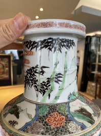 A fine Chinese famille verte rouleau vase, Kangxi