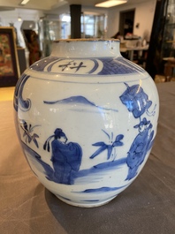 A Chinese blue and white jar, late Ming
