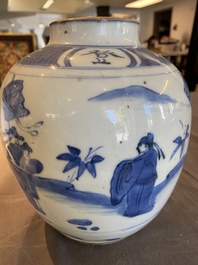 A Chinese blue and white jar, late Ming