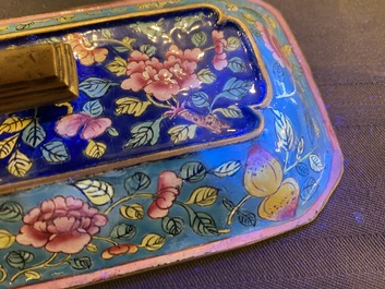 A Chinese Canton enamel covered box and interior tray for the Vietnamese market, 19th C.