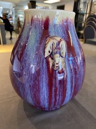 A Chinese flamb&eacute;-glazed 'hu' vase, 19/20th C.