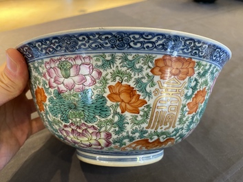 A Chinese famille rose 'Shou' bowl, Qianlong mark, 19th C.
