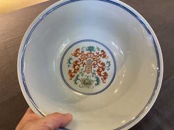 A Chinese famille rose 'Shou' bowl, Qianlong mark, 19th C.