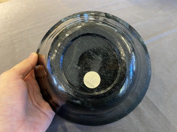 A Chinese dark moss green jade bowl, Qing