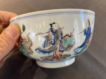 A Chinese famille verte 'immortals' bowl, Chenghua mark, 19/20th C.