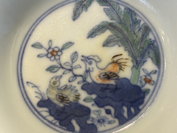 A pair of Chinese doucai chicken bowls, Cai Hua Tang Zhi 彩華堂製 hallmark, Qianlong