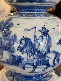 An exceptional Dutch Delft blue and white triple gourd money bank, early 18th C.