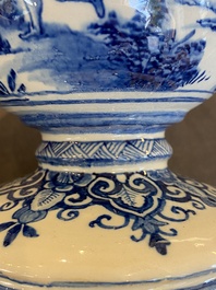 An exceptional Dutch Delft blue and white triple gourd money bank, early 18th C.