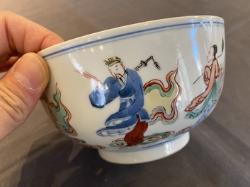 A Chinese famille verte 'immortals' bowl, Chenghua mark, 19/20th C.