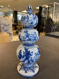 An exceptional Dutch Delft blue and white triple gourd money bank, early 18th C.