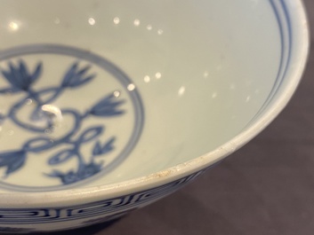 A Chinese blue and white 'Shou' bowl, Chang Ming Fu Gui 長命富貴 merk, Jiajing