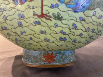 A pair of Chinese cloisonn&eacute; 'moonflask' vases, bianhu, Jiaqing