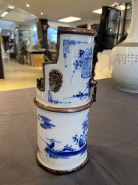 A Vietnamese copper-mounted blue and white water pipe, 19th C.