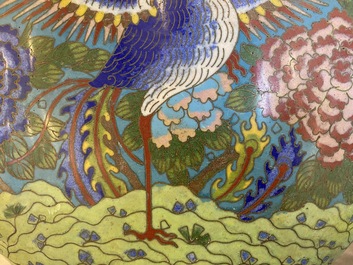 A pair of Chinese cloisonn&eacute; 'moonflask' vases, bianhu, Jiaqing