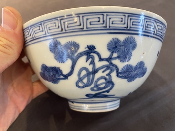 A Chinese blue and white 'Shou' bowl, Chang Ming Fu Gui 長命富貴 merk, Jiajing