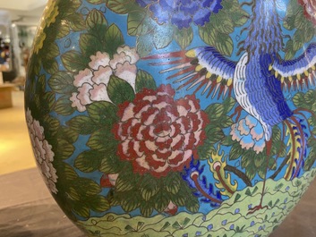 A pair of Chinese cloisonn&eacute; 'moonflask' vases, bianhu, Jiaqing