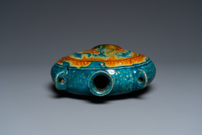 A Chinese fahua 'moonflask' with applied lotus design, Ming