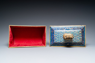 A Chinese rectangular cloisonn&eacute; censer and cover, Qing