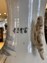 Paire de vases en porcelaine de Chine famille rose &agrave; sujet mythologique, sign&eacute;s Han Zhengtai 韓正泰, 19/20&egrave;me