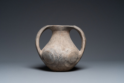 A Chinese grey pottery two-handled amphora, Han