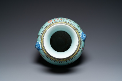 A large Chinese Dayazhai-style turquoise-ground vase, Yong Qing Chang Chun mark, 19/20th C.