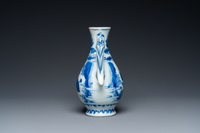 A Chinese blue and white ewer with figures in a landscape, Transitional period