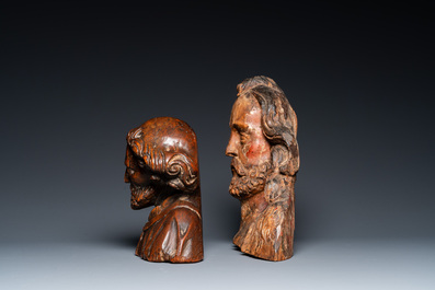 Two carved wooden busts of saints, Italy or France, 17th C.