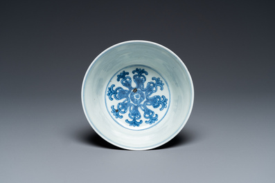 A Chinese blue and white 'Lan&ccedil;a' stem cup, Qianlong mark, 19th C.