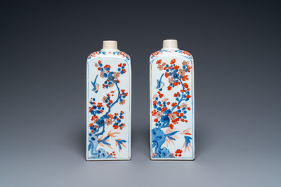 A pair of square Chinese Imari-style bottles, Kangxi