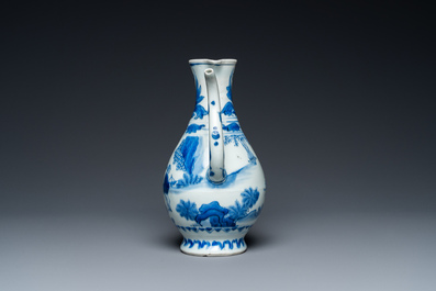 A Chinese blue and white ewer with figures in a landscape, Transitional period