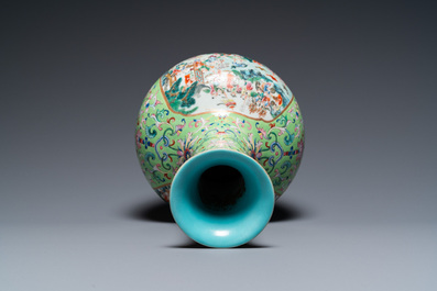A Chinese famille rose lime green-ground '100 boys' vase, Jiaqing mark and of the period