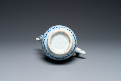 A Chinese blue and white ewer with a fisherman in a landscape, Transitional period