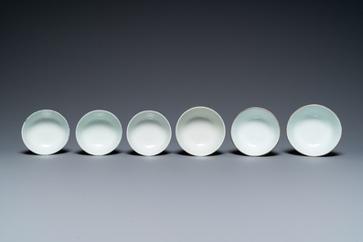 Six Chinese blue and white 'Bleu de Hue' bowls and four plates for the Vietnamese market, 19th C.